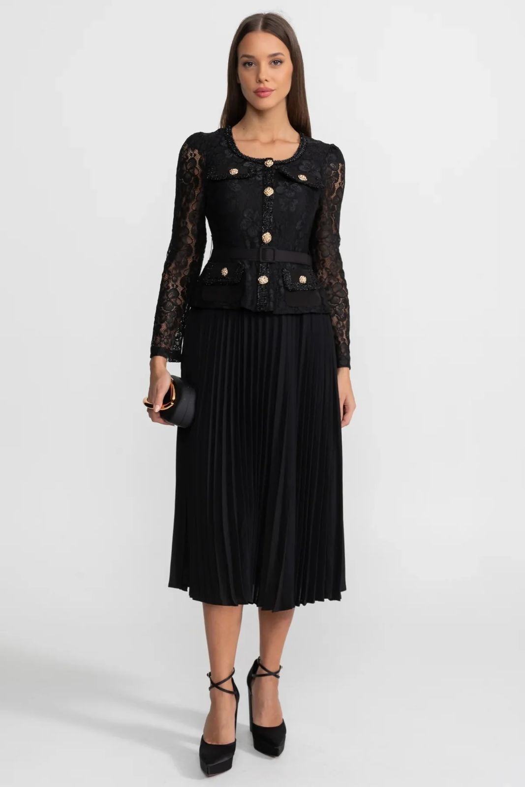 Celeste Black Midi Dress