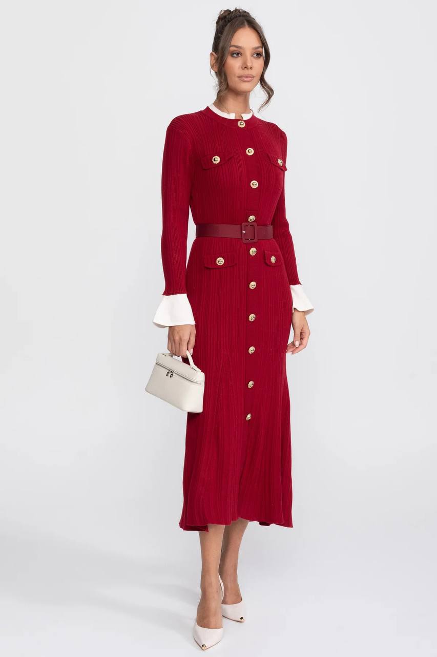 Knitted Button-Detail Midi Dress