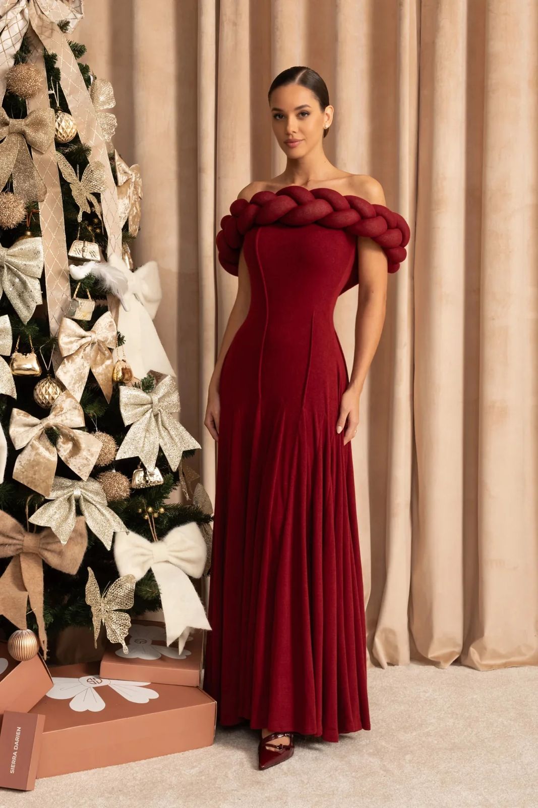 Elara Off-Shoulder Maxi Dress Red