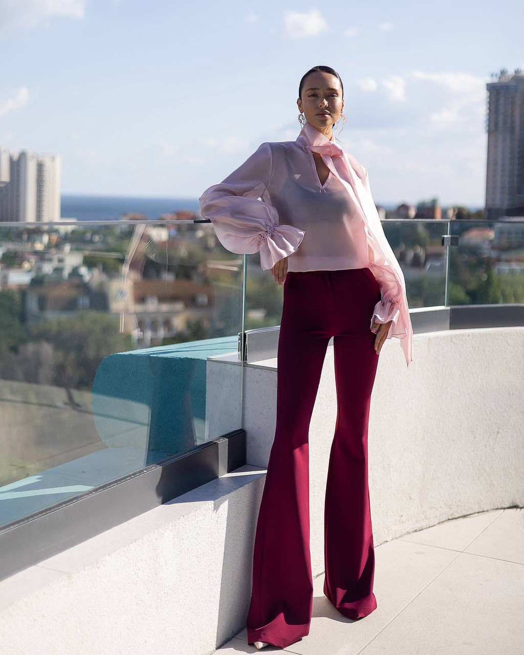 Silky Tie-Neck Blouse Pink