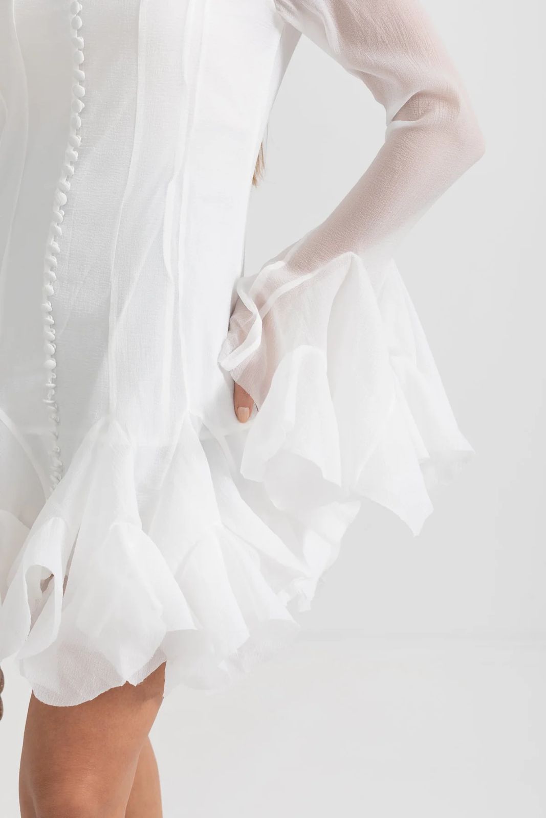 Mini Dress with Sheer Sleeves & Ruffled Hem