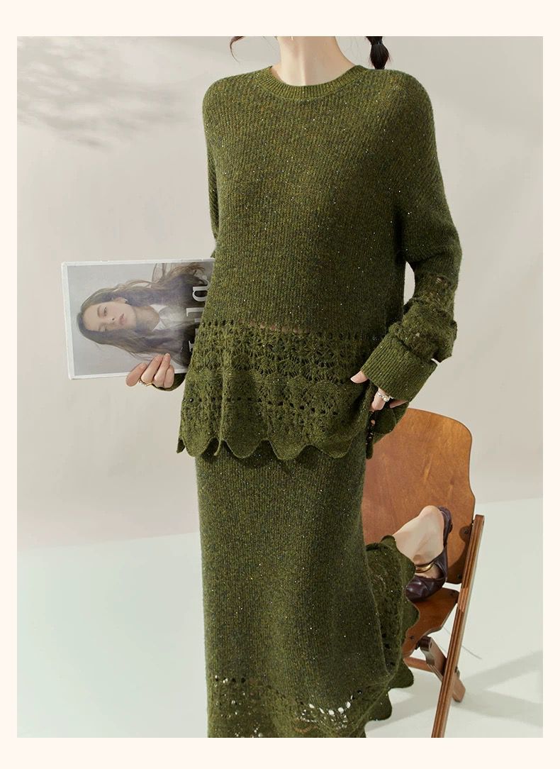 Olive Lace Knit Set