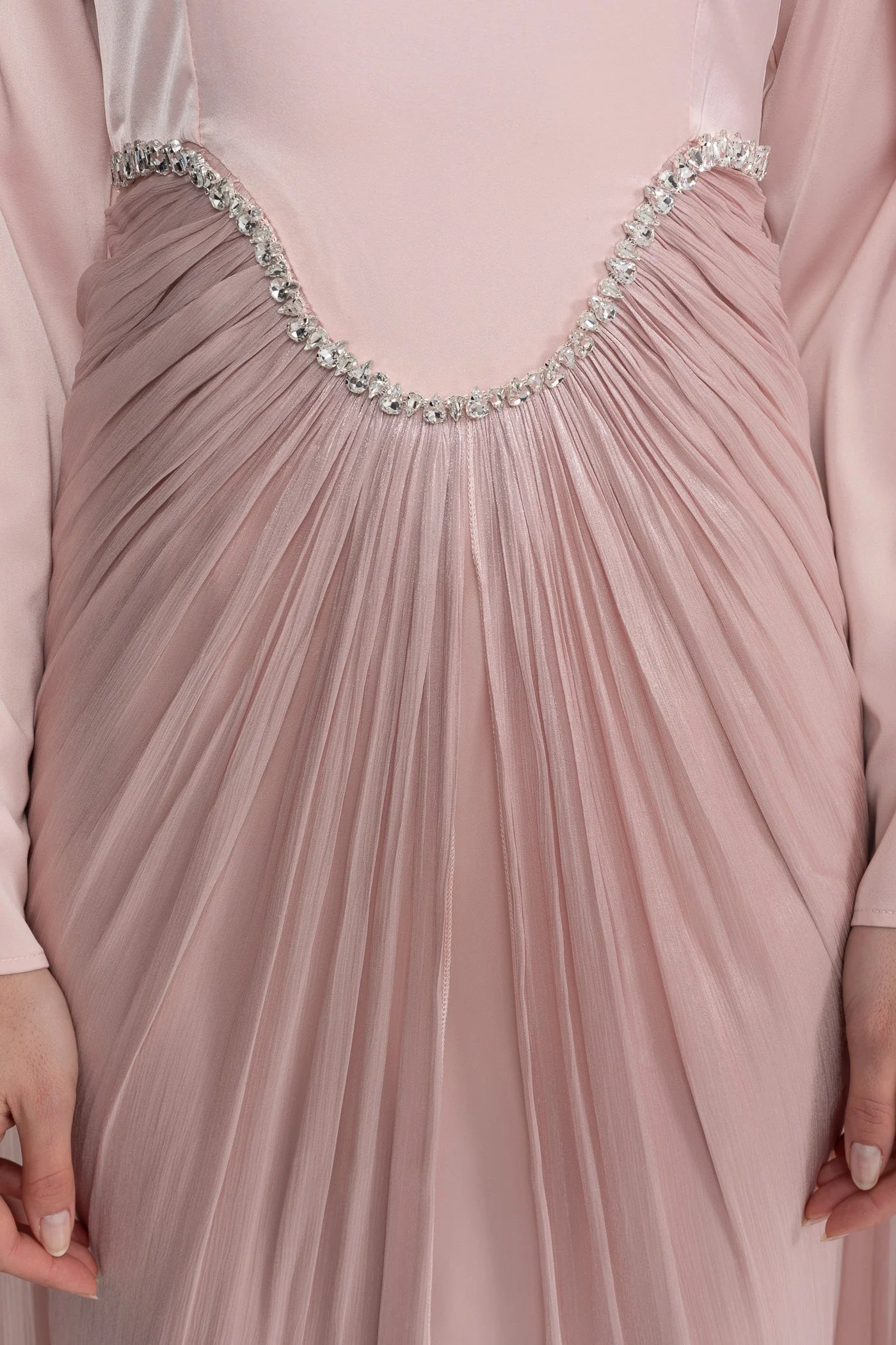 Aurora — blush maxi dress with draped waist
