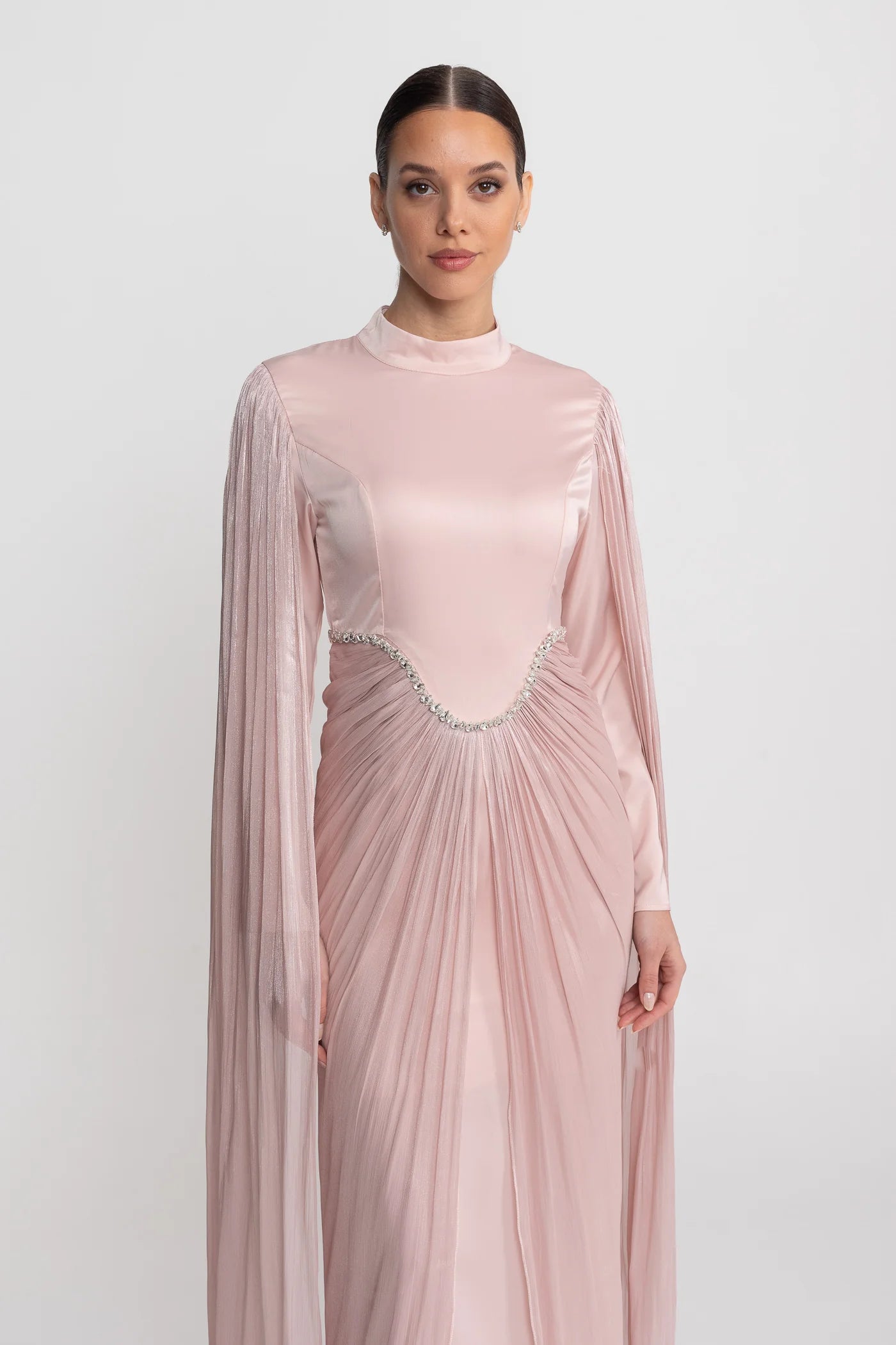 Aurora — blush maxi dress with draped waist
