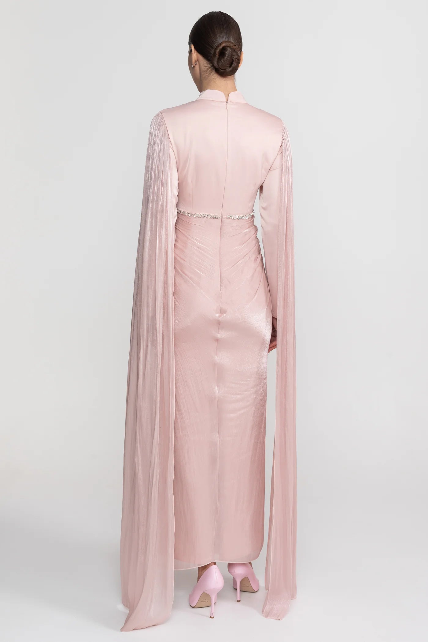 Aurora — blush maxi dress with draped waist
