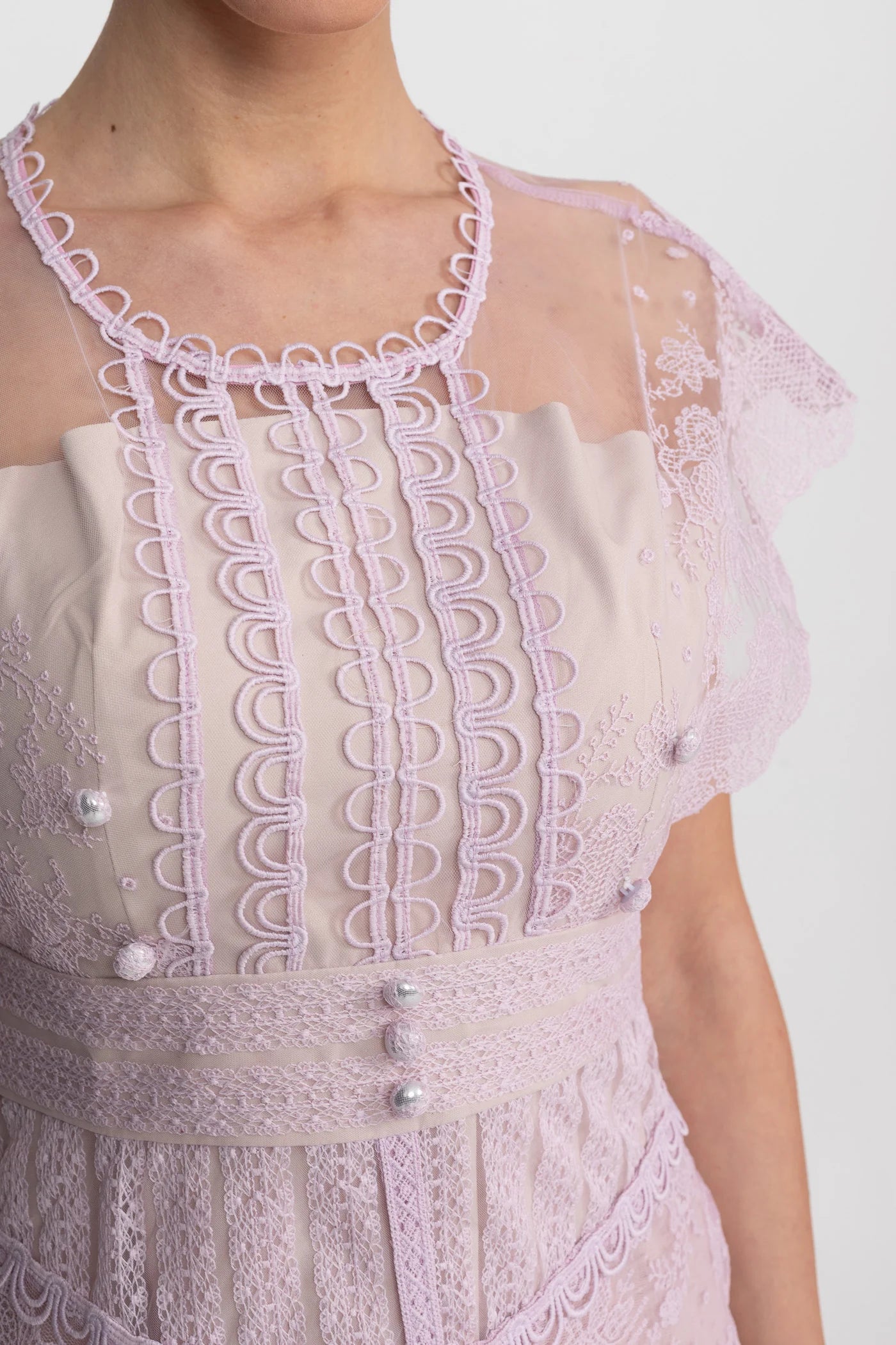 Amelie — pink lace midi dress