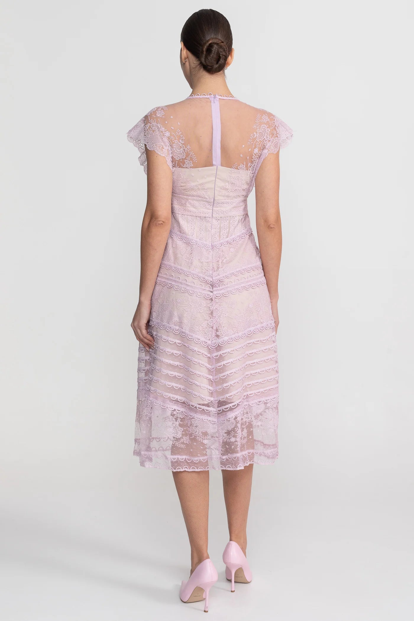 Amelie — pink lace midi dress